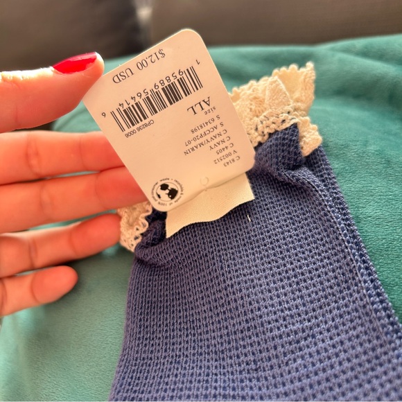 NWT Free People Beloved Waffle Knit Ankle Socks navy blue 1 Pair - Picture 3 of 12